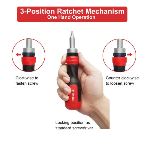 Ratcheting Screwdriver Set 13 In 1 All In One Multi Bit Tool shown adjusting screws with hand-held operation.