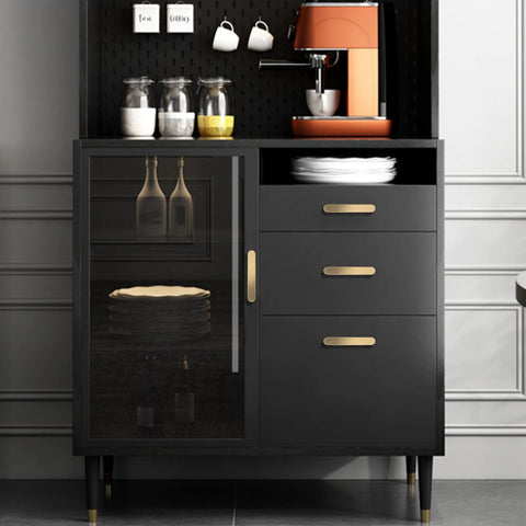 Brushed Brass Cabinet Handles on black furniture with glass doors, showing kitchen drawer pulls 3-3/4 Inch 96mm Hole Spacing 4 Pack