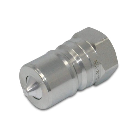 Hydraulic quick-disconnect coupling, 3/4 in NPT, ISO 7241-B, metal silver, angled front view