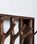Premium Handcrafted Solid Wood Wall Mounted Coat Rack Featuring Retractable Hooks showing unique branch design in rich wood finish.