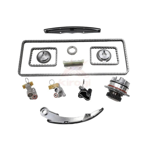 Heavy Duty 13 Pc Timing Chain Kit With Water Pump For Nissan Frontier Xterra Pathfinder Equator NV1500 4.0L Engine 2005-2010 Alloy Durability Replacement showing chain, guides, gears, and pump