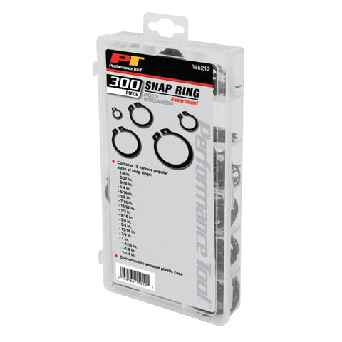 External Snap Ring Assortment Kit 300 Pieces With 18 Popular Sizes Re Sealable Storage Case shown in packaging
