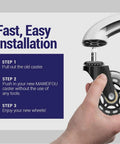Step-by-step installation of Pack Of 5 Silent Caster Wheels For Office And Gaming Chairs, showing hand inserting caster.