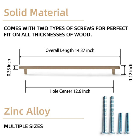 Six Pack Dark Champagne Bronze Cabinet Pulls Set With 12.6 Inch Hole Center Zinc Alloy Kitchen Drawer Handles And 14.2 Inch Overall Length Includes Two Screws Each Model 1814 CB 320 dimensions illustration
