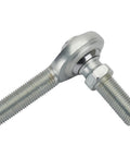 Badass 3/8 Inch Left Hand Male Steel Heim Rod Ends With Hex Stud PTFE Lined Zinc Plated Heavy Duty Rod End showing precision joint.