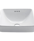 Elavo Square Vessel Sink With Overflow White Porcelain Ceramic Semi Recessed Bathroom Vanity Sink 16 And A Half Inch Scratch Resistant Easy To Clean High Gloss Glaze showing front view