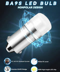 Close-up of BA9S LED Bulb 12V Bi Polar Replacement for car lights with white PC cover and high bright LED chip.