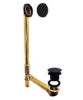 Brass Bath Waste And Overflow Assembly With Tip Toe Drain Plug And Illusionary Faceplate Matte Black 22 Inch 17 Gauge Tubing ADA Compliant Built To Last Bath Drain Kit, showing brass tubing and black faceplate.