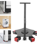 Heavy Duty Machinery Mover With Five 360 Degree PU Rollers For 8,818 Lb Capacity Industrial Transport Cart With Long Handle Reinforced Base Low Center Of Gravity Black Load Mover For Warehouse And Workshop showing use with washing machine and fridge