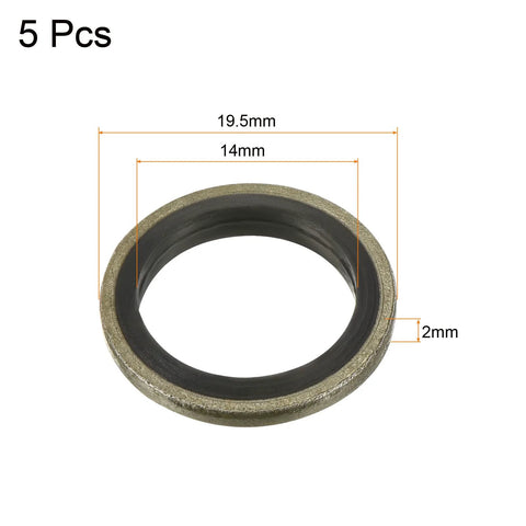 Bonded sealing washer, M14, 19.5x14x2mm carbon steel with nitrile rubber gasket, pack of 5