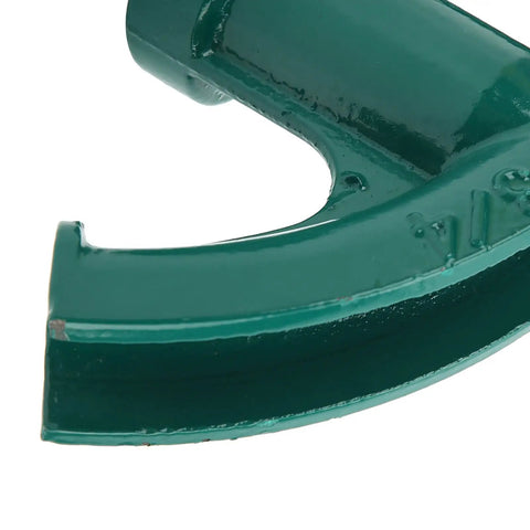 Close-up of the green handle of the Premium Manual Conduit Bender And Portable Tube Former for shaping pipes.