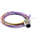 M12 12 Pin A Coded Male Connector Cable IP67 Waterproof Back Mount for panel and cable assemblies, front view with wires visible