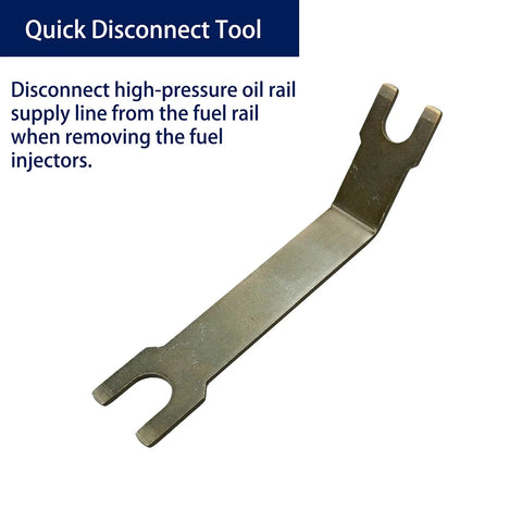 Quick disconnect tool for high-pressure oil rail supply line removal from fuel rail