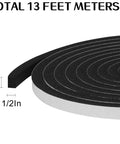 Heavy Duty Neoprene Foam Insulation Tape Self Adhesive Weather Stripping For Doors And Windows Game Changer Sound Proof Draft Blocker 1/2 X 1/2 X 13 Ft roll with visible dimensions.