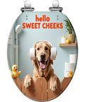 Elongated Toilet Seat for Bathroom Decor featuring a dog with headphones, cute design and playful decor elements.