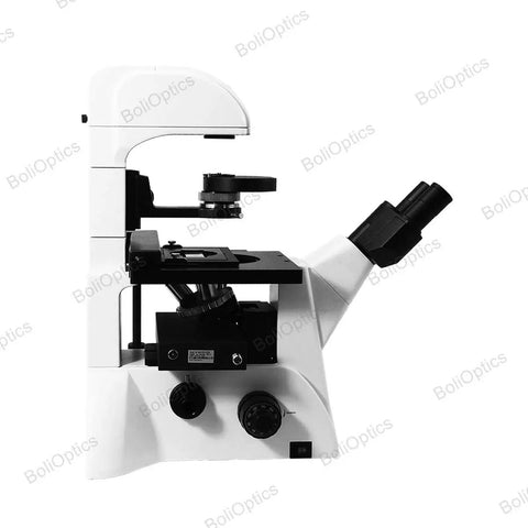 Inverted Fluorescence Microscope 100X-400X, Trinocular With Halogen Lighting, Go-To Pro Grade Lab Imaging For Biology And Research, Easy Setup, Durable Build, High-Contrast Views, Adjustable Focus, Model FM02020303, side view
