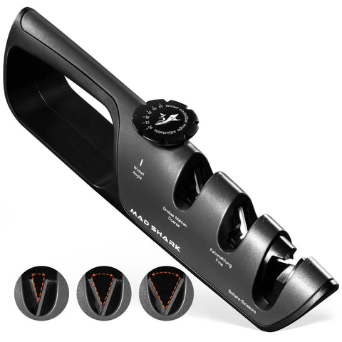 Six Position Adjustable Heavy Duty Knife Sharpener With Coarse And Fine Slots Handheld Manual Sharpening Tool For Kitchen Knives Pocket Knives And Scissors Large Black Everyday