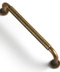 Six Pack 5 Inch Antique Brass Cabinet Handles With Linear Coin Edge Texture for Kitchen Cabinets, Rustic Vintage Bronze Drawer Pull
