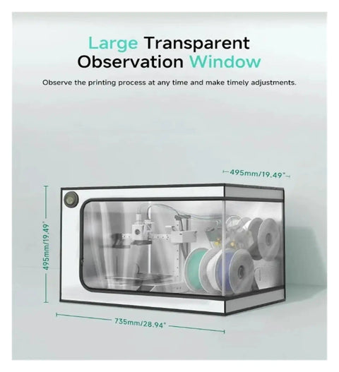 Transparent enclosure for A1/A1 Mini 3D printer with AMS Lite and LED, showing filament storage and observation window
