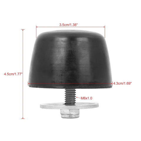 Two Pack Black Rubber Hood Bump Stop Cushions For Jeep Wrangler 1987 To 1995 And 1997 To 2017 Models Durable Hood Sealing Bumpers With Vibration Dampening For A Clean Fit JK 2018 And Earlier Wranglers Part KJ71051BK Easy Install showing dimensions and screw size