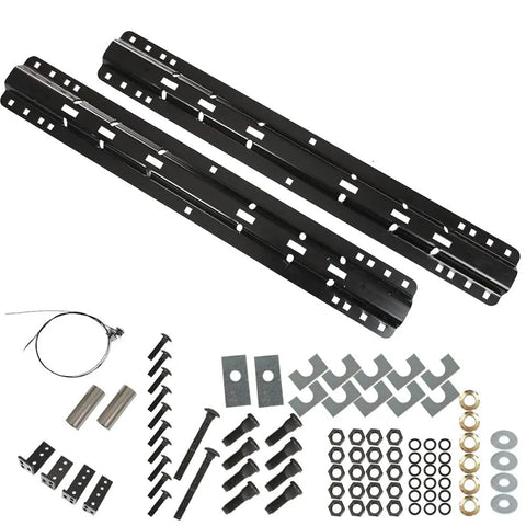 Ultra Strong Universal 5th Wheel Trailer Hitch Mount Rails And Installation Kit with 10 bolt hardware and components.