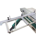 14 Inch 10 HP Three Phase Sliding Table Saw With DRO CNC Fence showing precision scale fence for accurate cutting.