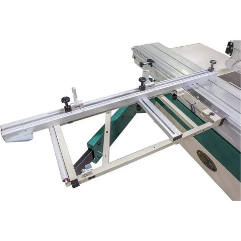14 Inch 10 HP Three Phase Sliding Table Saw With DRO CNC Fence showing precision scale fence for accurate cutting.