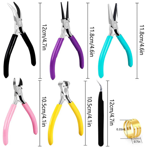 5 Piece Jewelry Pliers Set For Beading And Wire Wrapping Handy Jewelry Making Tools Kit with various pliers and wire cutter.