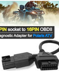 8 Pin To 16 Pin OBD2 Cable Adapter For ATVs And Motorcycles Lets You Plug An 8 Pin Diagnostic Port Into Any Standard 16 Pin OBDII Scanner For Slingshot RZR Ranger General Sportsman ACE And Other Vehicles DIY Friendly, shown with off-road ATV background.