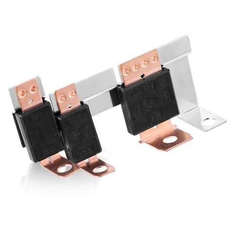 Solid Vehicle Electrical Link Unit With Molded Housing And Metal Tabs, detailed view of fuses and connections.
