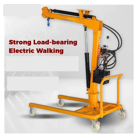 Heavy Duty Hydraulic Pickup Truck Mounted Jib Crane With Electric Manual Winch Built Like A Tank Rig Ready Overload Protection Solid Steel Farm Gear For Rough Daily Grinds And Serious Contractors on a wheeled frame, showing winch and hydraulic arm.