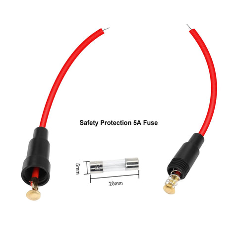 Top Shelf 5X20MM Inline Fuse Holder Screw Type With 22 AWG Wire For Fast Blow Glass Fuses 6 Pack with red wire and black connectors.