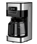Top Shelf Automatic Drip Coffee Maker And Espresso Brewer For Home Office With High Pressure Pump in black and silver, featuring a digital display.