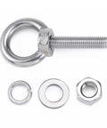 Go To Lifting Eye Bolt Kit In Stainless Steel 304 With M6 M8 M10 M12 M14 M16 Rings Includes Lock Nut Lock Washer And Flat Washer Heavy Duty Metal Screws 70 To 200mm Length For DIY Projects And Pro Jobs, 304 eye bolt with washer and nut
