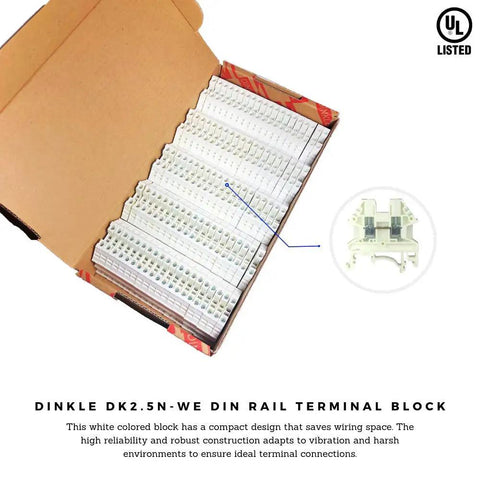 Box of DK2.5N-WE DIN Rail Terminal Block Screw Type White UL 600V 20A 12-22AWG Compact Wiring Block For Tight Spaces