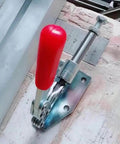 Adjustable Toggle Clamp Beefy Heavy Duty Push Pull Action Quick Release With 180 Kg Capacity, mounted on a wooden surface