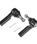 Dodge Ram 1500 Front Outer Tie Rod Ends Kit 2 Pack Direct OE Replacement ES80574 For Tight Steering And Beefed Up Ride On Rough Roads Safer Handling And Quicker Response On Every Drive., two black tie rod ends with cotter pins