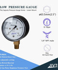 Low Pressure Capsule Gauge 0 to 10 PSI, 2.5 inch dial, 1/4 inch NPT bottom mount with zero adjustment for air gas water regulator tests