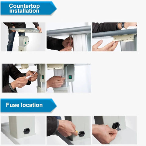 Heavy Duty Motorized Optometry Lift Table Boasting Slick Electric Height Adjustment during countertop installation and fuse location.