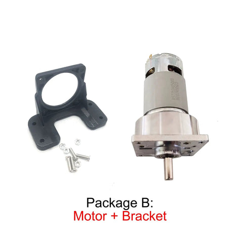 High Torque 775 Dc Gearmotor 24V Mini Reducer with bracket and screws for easy mounting and DIY builds.