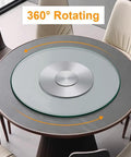 Heavy Duty 43 Inch Lazy Susan Turntable Crafted From Ultra Thick Tempered Glass With Rock Solid Aluminum Base shown on a dining table.
