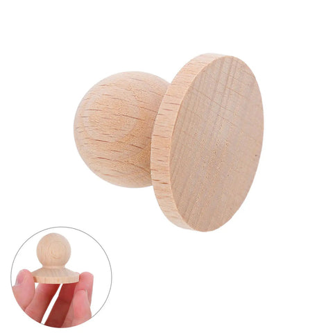 Top Shelf Unfinished Wood Drawer Pulls Ten Pack Round Mushroom Cabinet Knobs For Dresser Kitchen Cupboard Sturdy Base Heavy Duty Furniture Handles No Fuss Setup, single knob close-up.