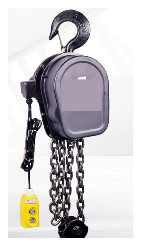 Heavy Duty 3 Ton Electric Chain Hoist With Rock Solid Manganese Steel Chain for garage overhead lifting, featuring a control pendant.
