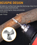 Pro Grade Wood Carving Bits For Rotary Tools, 5 Piece Engraving Drill Set With One Eighth Inch Shank, shows cutter on wood.