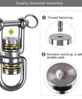 Heavy Duty Swing Swivel 360 Degree Rotation In Stainless Steel For Tree Swings Aerial Yoga And Hammock Chairs Built Tough Ultra Smooth Safe 770 LB Capacity 2 Pack with thread fastening detail and welding close-up.