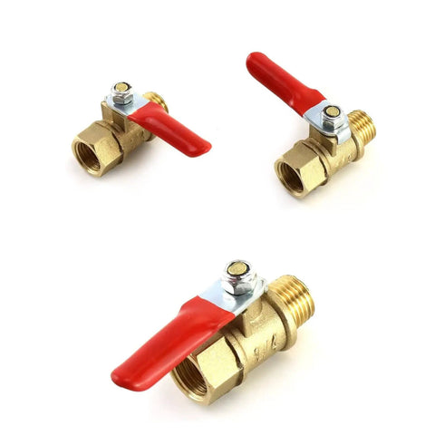 Four Pack One Quarter Inch Brass Ball Valve Shut Off Set With NPT Male And Female Threads Heavy Duty Air Compressor Fittings