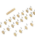 Pro Grade Brass Watch Winder Set For Precision Mainspring Winding, 20 Included, workshop kit tools spread out on white background