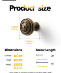 Top Tier Zinc Alloy Cabinet Knobs And Drawer Pulls Antique Brass Finish Five Pack Vintage Hardware For Kitchen Remodel Big Time Home Glow Up No Fuss Upgrade with dimensions and screws displayed.