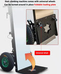Smooth Electric Stair Climber Hand Truck Battery Powered Trolley Motorized Moving Cart For Home Relocation Heavy Duty Loader Tool with universal wheels and foldable loading plate.