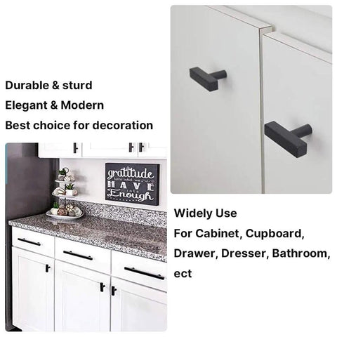 50 Pack Black Cabinet Pulls 3 Inch Center to Center T Pull Drawer Handles With Easy Install 5 Inch Overall Length